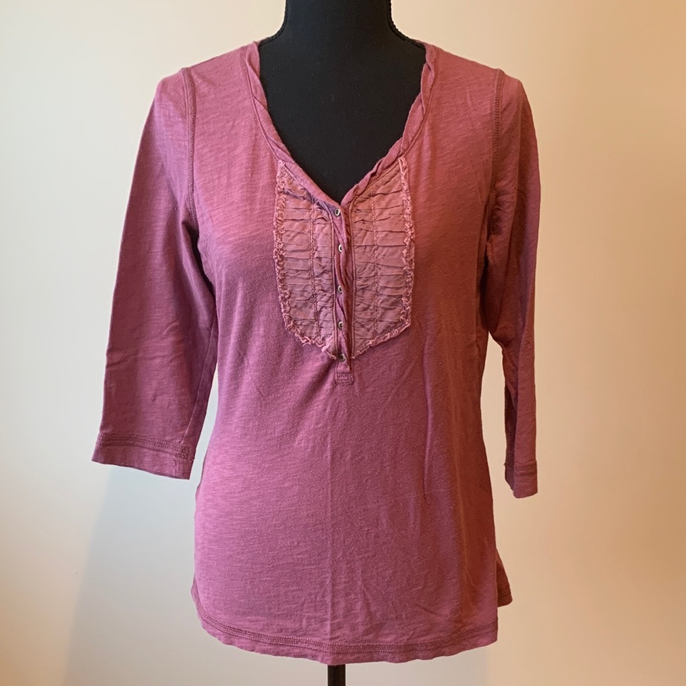 Eddie Bauer Women's Mauve Ruffle Front Blouse